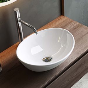 LAVABO - VASQUE Vasque de salle de bains - Mai & Mai - BR205 - Ovale - Céramique blanc - Sans trop-plein
