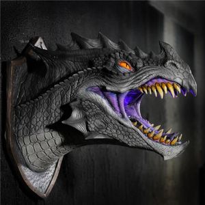 FIGURINE - PERSONNAGE Noir sans LED - Statue 3d Dragon Legend, Support Mural De Dinosaure, Lumière Fumée, Sculpture En Forme De Sta