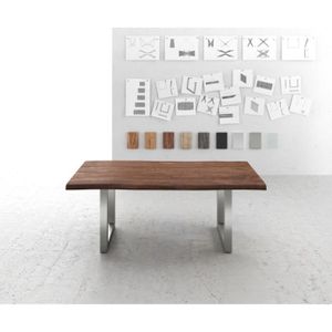 TABLE À MANGER SEULE Table-manger Live-Edge acacia marron 200x100 plate