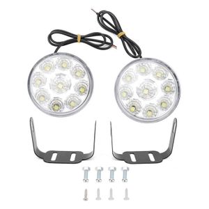 Sonline 2x 9 LED Travail Lampe Ampoule Ronde Feux Jour Phare Diurne Anti-brouillard AUTO Blanc