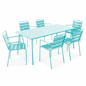 Ensemble table et chaise de jardin Ensemble table de jardin et 6 fauteuils en métal turquoise