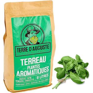 TERREAU - SABLE Terre D'AUGUSTE - Terreau Plantes Aromatiques 6L avec Fermeture Eclair Refermable - Solution Spécifique avec BIOCHAR pour Herbes80
