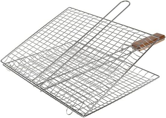 Grille Double Quadrillée Acier Zingué 40x45 Cm - Pour Barbecue, Hauteur Pieds 7,5 Cm - Empêche Les Chutes De Petits Morceaux