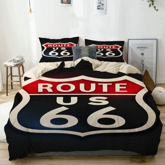 KOSALAER Parure de lit avec Housse de Couette en Microfibre,Fond de Route Vintage américain Route 66,Housse de Couette 140cm x 273
