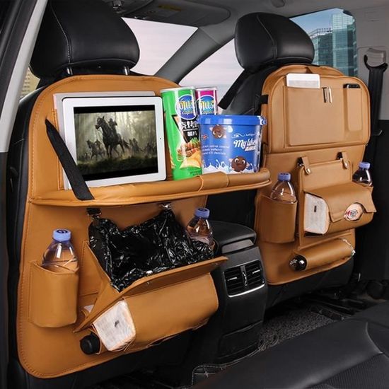 Organiseur - rangement,Sac arrière de siège de voiture en cuir  PU,universel,auto,boîte de rangement latérale pour - black[A3373] -  Cdiscount Auto