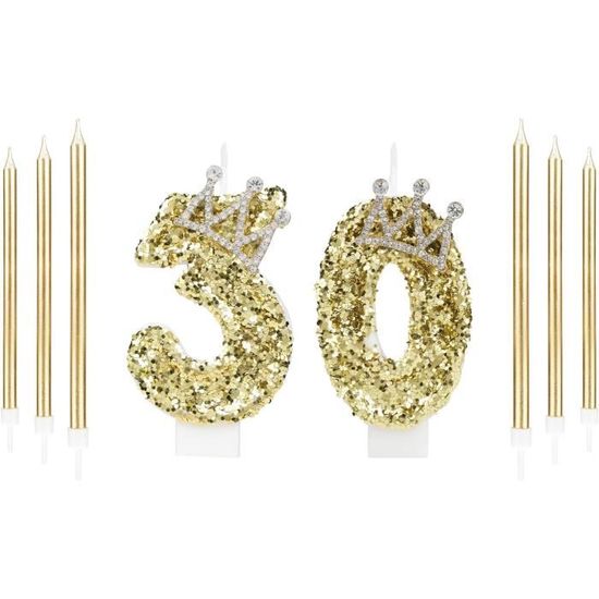 Bougies Chiffre 30 Dorées Pour Anniversaire - Lot De 2 Chiffres (3 Et 0) - 11,5 Cm - Pour Gâteau, Mariage, Fête - 4