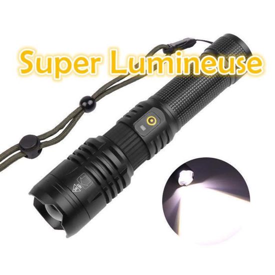 Lampe De Poche LED Ultra Puissante, Rechargeable Avec Batterie 5000 MAh 5 Modes Zoomable Etanche Tactique Avec Ecran Lcd 96569459