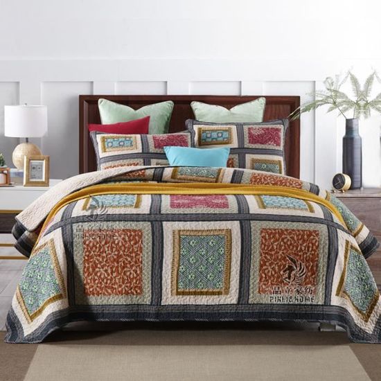 Couvre-lit Patchwork Vintage Dakota - 220x240cm - 100% Polyester - Pour Lit Double - Style Rétro