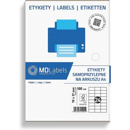 300 étiquettes Adhésives Blanches 70x297 Mm - 100 Feuilles De 3 - Compatible Imprimante Jet D'encre Et Laser