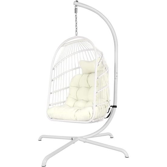 Chaise œuf Suspendue VidaXL Avec Support - Gris Anthracite, Osier Synthétique, Capacité 120 Kg | Pour Balcon, Jardin, Extérieur