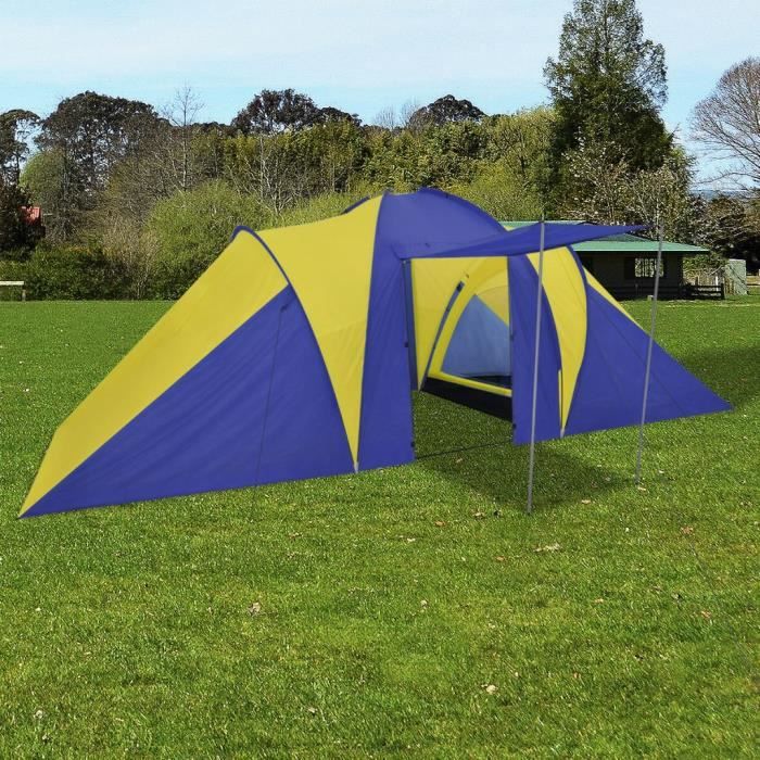 Tente de camping pour 6 personnes Bleu marine-jaune-JAD