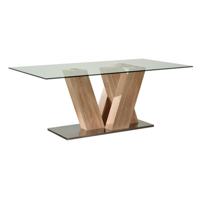 Table de repas plateau verre Hêtre clair - LUSON