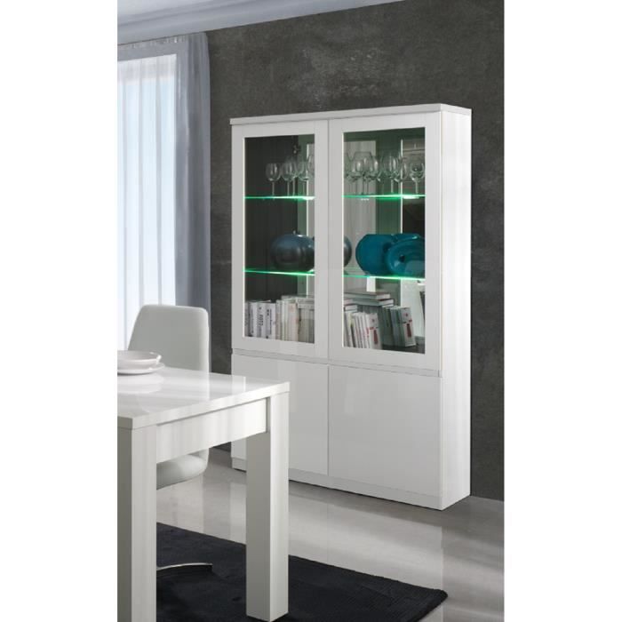 PRICE FACTORY - Vitrine, vaisselier, argentier FABIO blanc brillant high gloss + LED. Meuble design pour votre salle à manger.