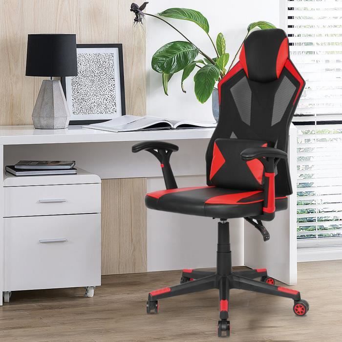 Chaise de Bureau Fauteuil de bureau Chaise Gaming avec Coussin Réglable en hauteur Noir et rouge