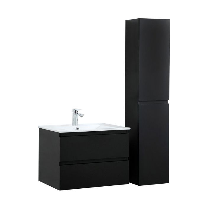 Ensemble Salle de Bain Meuble 60 cm + Colonne Noir Carbone SORRENTO