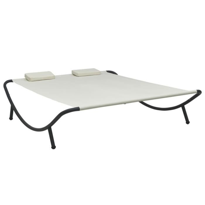 Chaise longue Sièges de jardin Bain de soleil Transat confort d'extérieur Tissu Crème