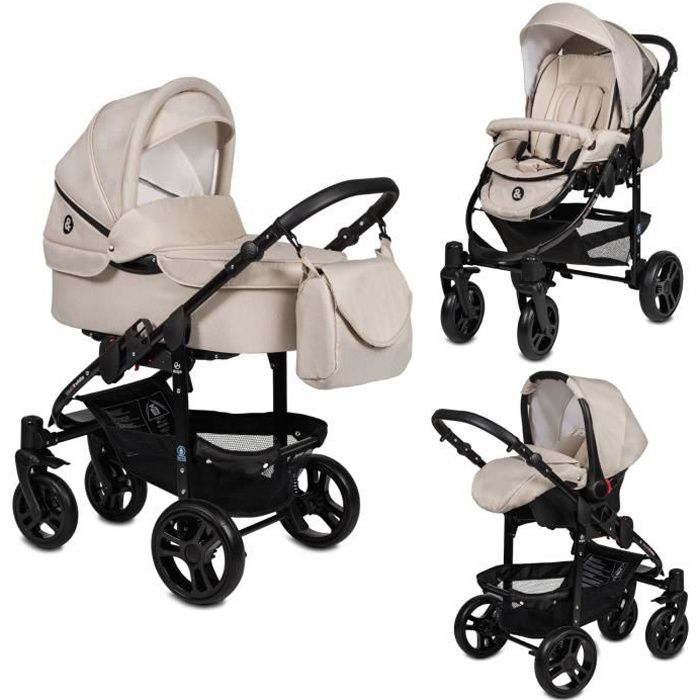 Poussette Trio 3 en 1 B&W – Sable - Nouveau Design - Landau, poussette promenade, siège auto Groupe 0 - Avec ses accessoires