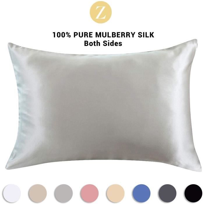ZIMASILK Taie d'oreiller 100% Soie Naturelle de mûrier - pour Les Cheveux et la Peau - 19 mm de Soie des Deux côtés - 1 unité, Soie,