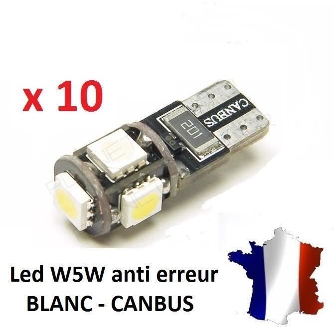 10 Veilleuses LED W5W T10 Canbus ANTI ERREUR ODB 6500k XENON 5 SMD voiture @KK