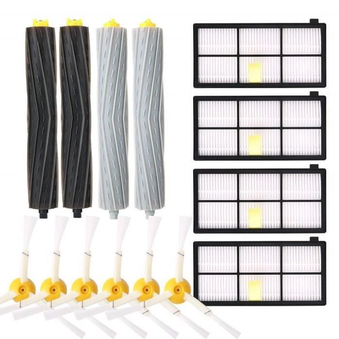 Kit de Pièces de Rechange Brosse 800/900 Séries pour Aspirateur iRobot Roomba ,avec 4 Filtres Hepa,6 Brosses Latérales et 4 Extracte
