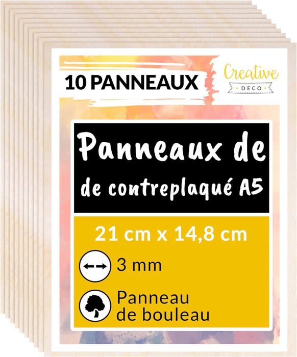 Creative Deco 10 x A5 Contreplaqué en Bois Brut - 3 x 148 x 210 mm (+-- 0,5 mm) - Panneau de Baltique Bouleau Artisanal