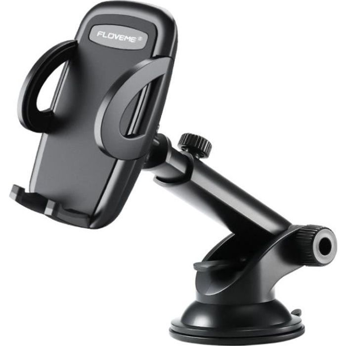 Support de téléphone de voiture, pare-brise et tableau de bord à double usage, rotation libre et rétractable, noir