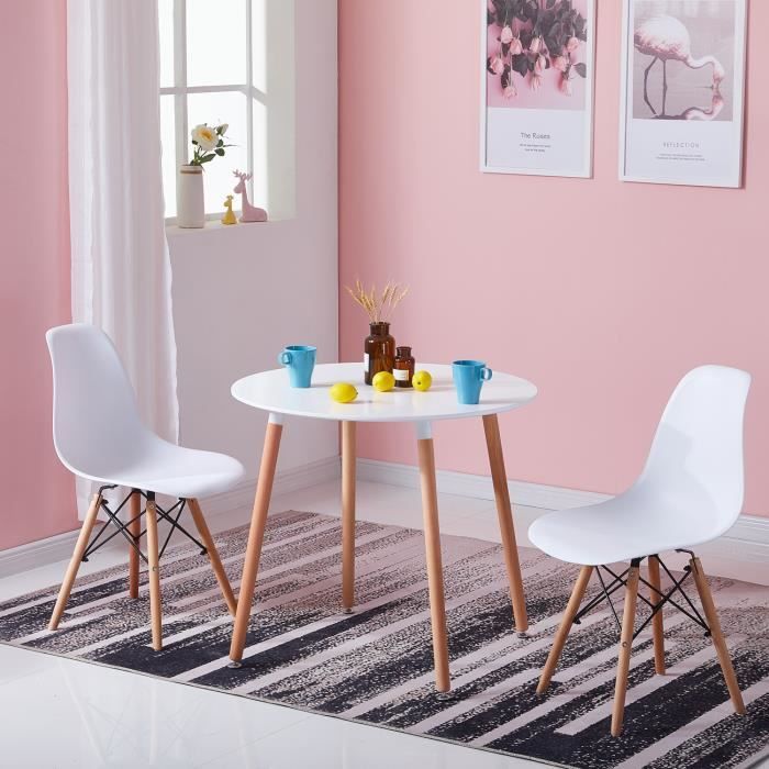 IPOTIUS Table à manger ronde design blanc,style scandinave