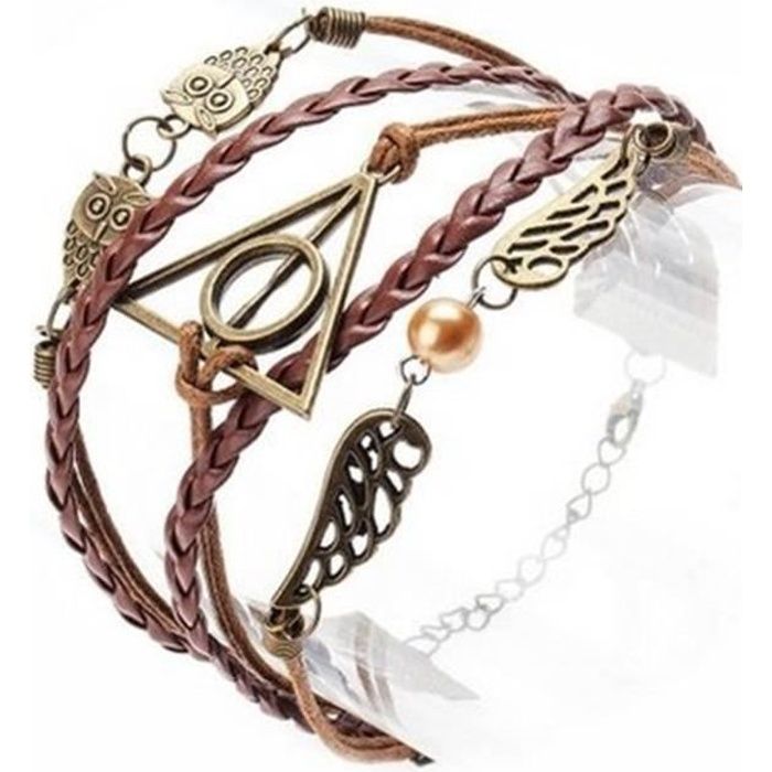 LCC® Bracelet homme/femme cuir Harry Potter infini perle hiboux réglable Corde brun Tissés à la main-cadeau ideal -mode fantaisie