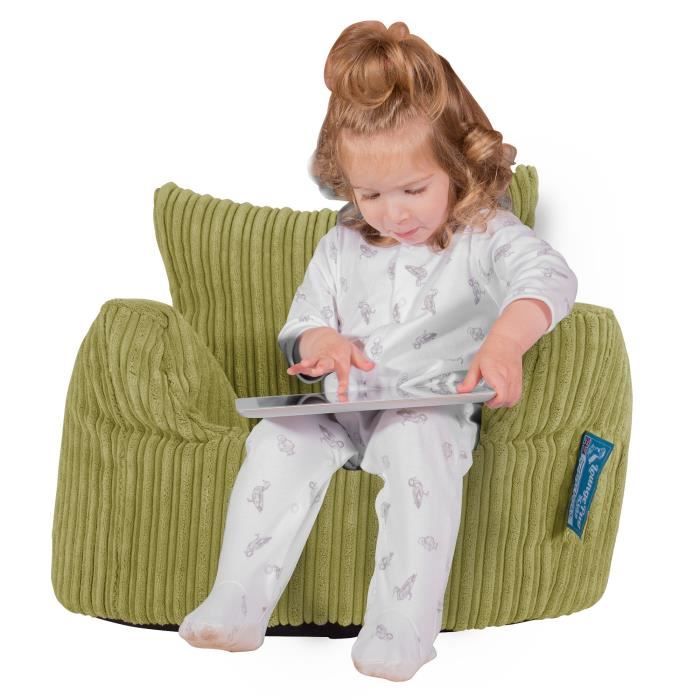 LOUNGE PUG®, Fauteuil Bambin, Pouf Enfant, Côtelé Vert Acide