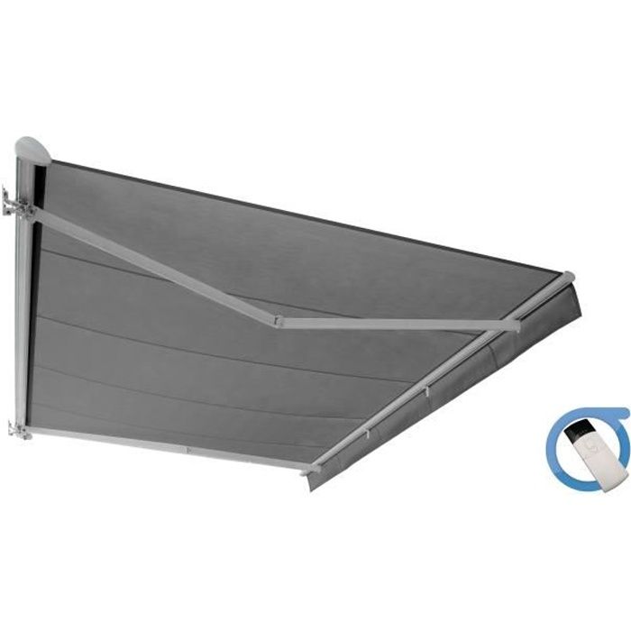 Store banne motorisé semi coffre 5x3 m gris - Structure blanche pur satinée - COVER OMBRAZUR