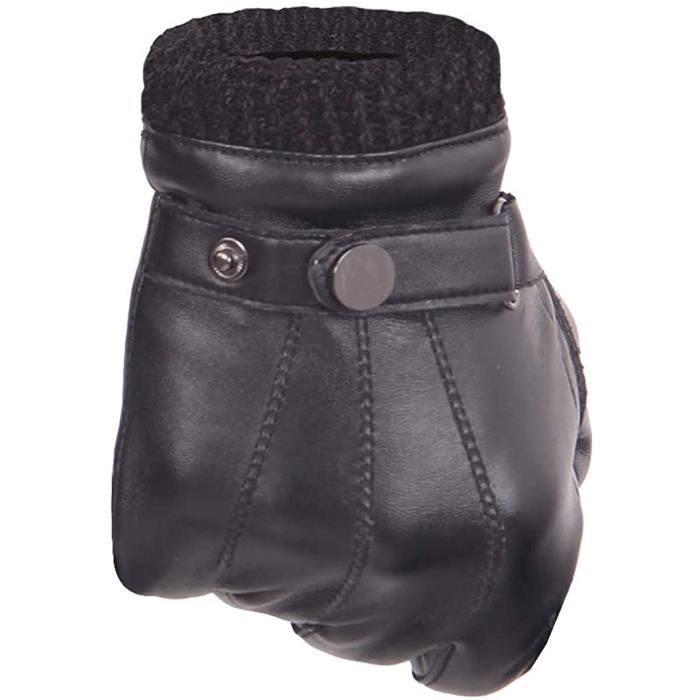 Homme Cuir Gant Conduite,Hiver PU Gant Chaud Écran Tactile & Non Tactile Plein-doigts,pour Conduire voiture,Vélo,Motocyclisme(M)