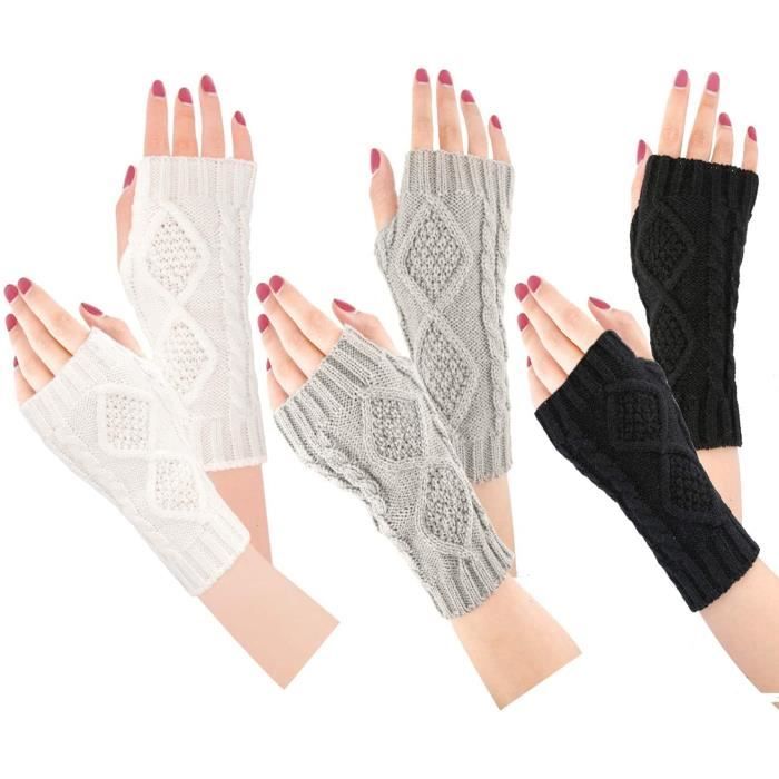 2 paires demi doigts Gants Mitaines Gants Femme Hiver Tricotés Chaud Simples Elegants
