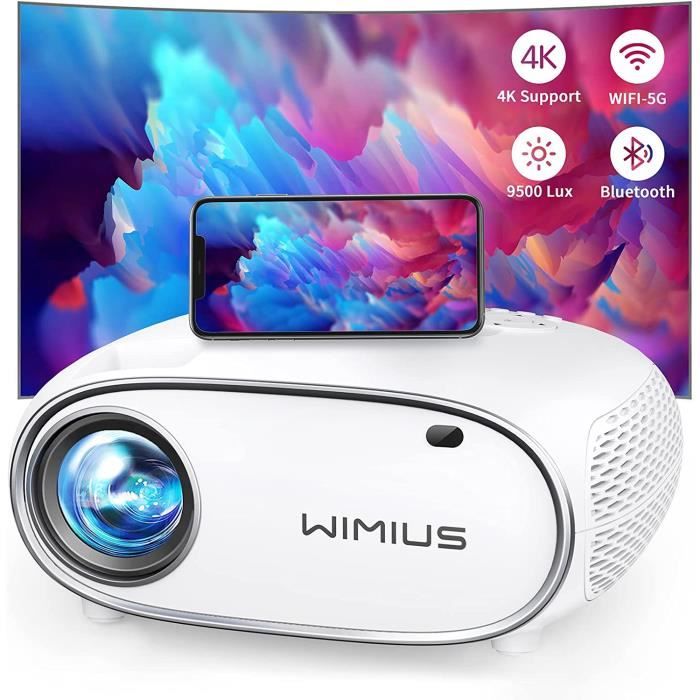 Vidéoprojecteur, 9800 Lumens WiMiUS Vidéoprojecteur 5G WiFi Bluetooth Full HD 1080P Rétroprojecteur 4K Supporté Réglage 4P Projecteu