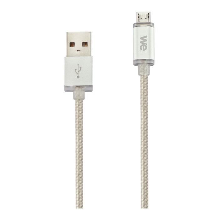 WE Câble USB et micro USB - Nylon - 1 mètre - Argent