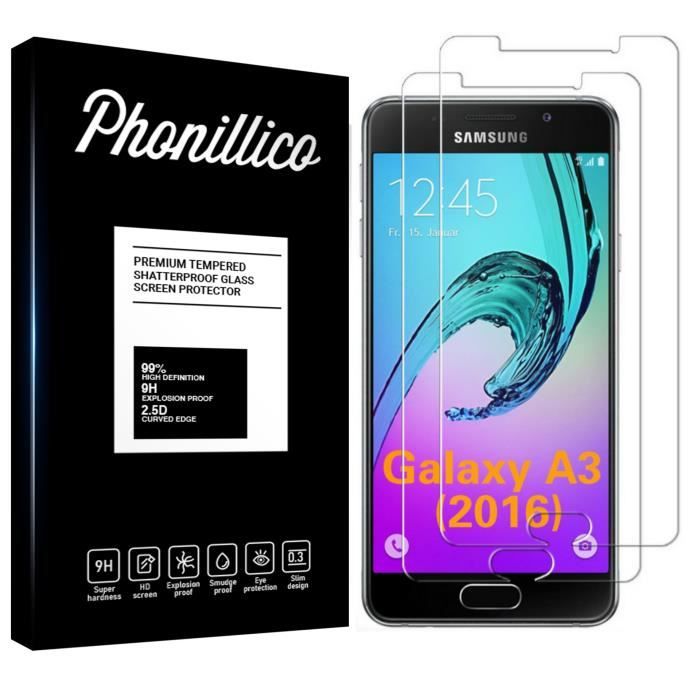 Verre Trempe Samsung Galaxy A3 2016 A310 - [Pack 2] Film Vitre Protection Ecran Ultra Resistant [Phonillico®]