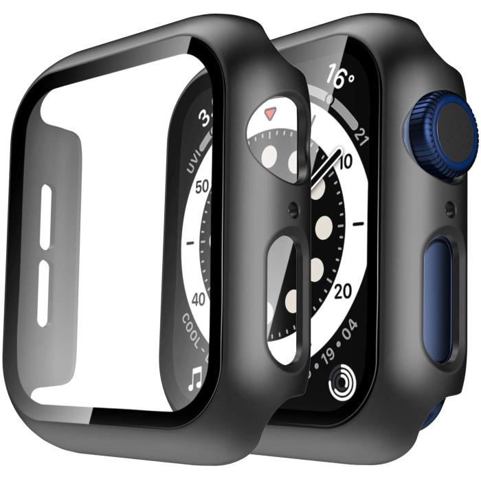 Coque compatible apple Watch 44mm Serie SE Serie 6 Serie 5 Serie 4 - Protection rigide étui noir écran verre trempé Phonillico®