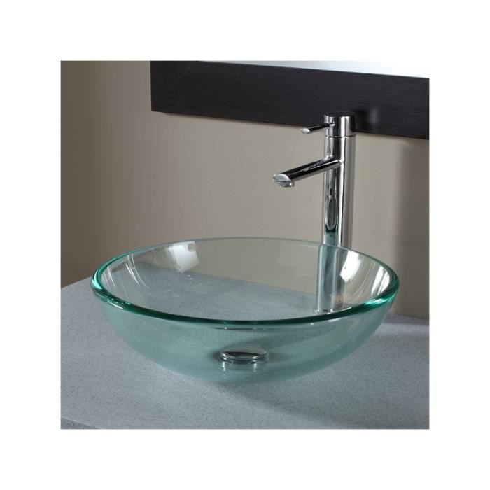 Vasque à poser ronde en verre transparent