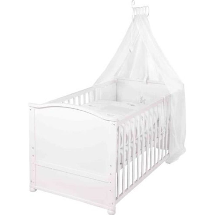 Lit bébé évolutif Fox and Bunny en bois blanc réglable en hauteur + matelas et accessoires