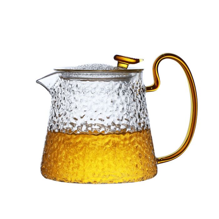 théière en verre, théière à motif de marteau, bouilloire à thé en verre avec filtre et poignée latérale, service à thé