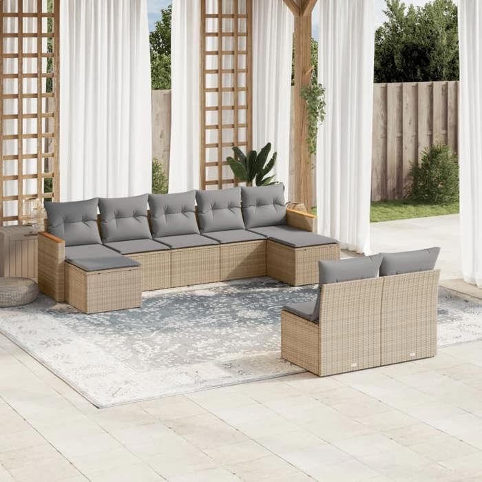 vidaXL Salon de Jardin avec Coussins 9 pcs Canapés avec Pieds Réglables Ensemble de Meubles dExtérieur Patio Terrasse 3249911 - vue 10