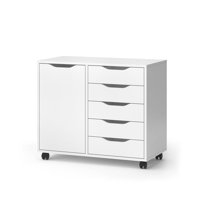 Sideboard Otwin 40.6x61.5cm avec 5 tiroirs et 1 porte Blanc Vicco 47680 Sideboard Otwin 40.6x61.5cm avec 5 tiroirs et 1 porte Blanc Vicco 47680