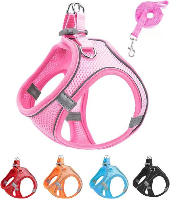 Meilleurs prix pour Ensemble harnais et laisse pour chien en maille douce rose,harnais pour chiot facile à marcher,gilet réfléchissant réglable,rose,S