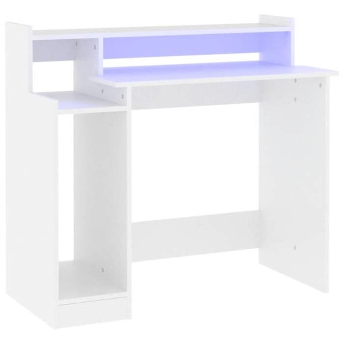 Bureau avec lumières LED Table détude - Blanc 97x45x90 cm Bois dingénierie CHY5281253