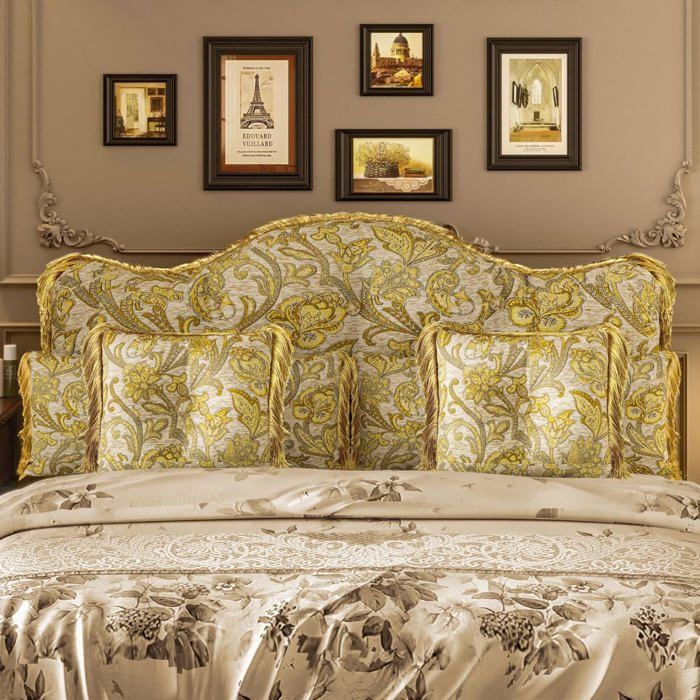 VERCART Coussin de soutien de dossier de luxe en chenille tête de lit avec 4 pompons coussin décoratif，140cm