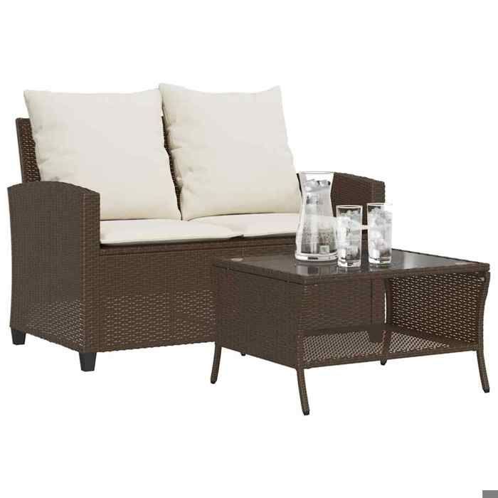 vidaXL Canapé de jardin 2 places coussins table marron résine tressée 4103846