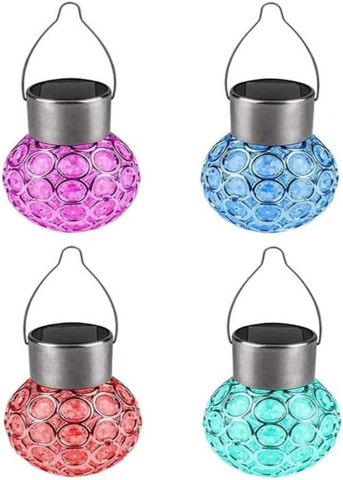 Lot de 4 lampes solaires suspendues dextérieur lanternes solaires étanches avec poignée - Changement de couleur