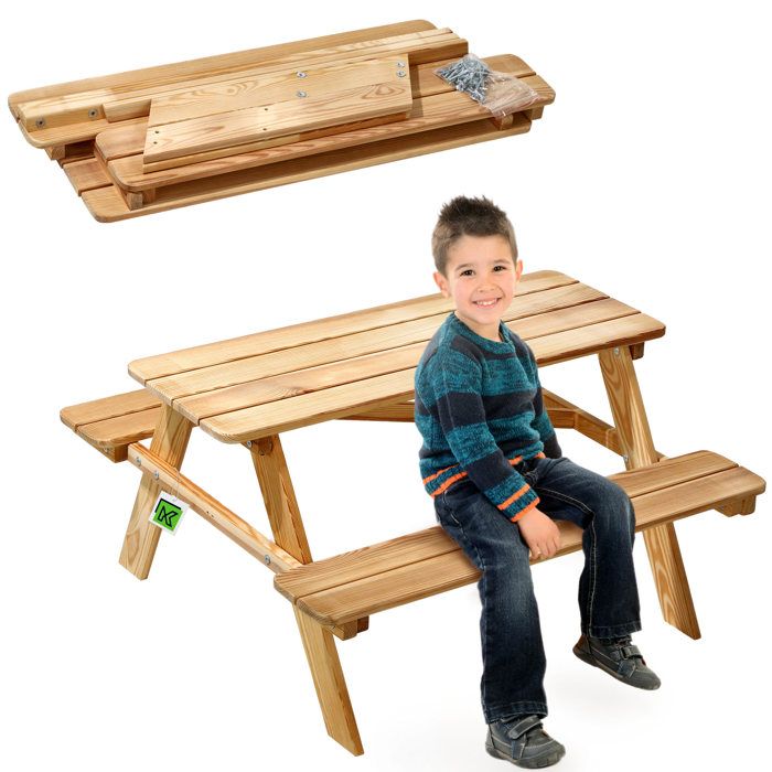 KADAX Banc de Jardin pour Enfant avec Table Bois Naturel 90x90x48cm