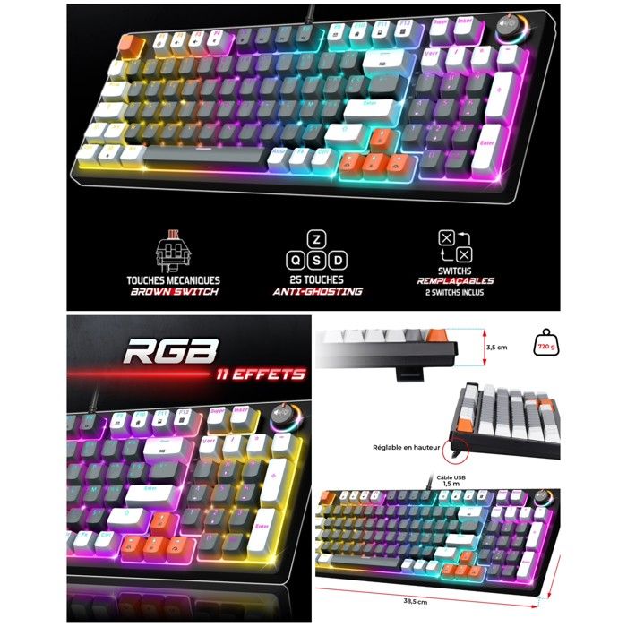 Clavier Mécanique - XPERT - K350 - Anti-Ghosting - N-Key Rollover - Rétroéclairage RGB 11 modes
