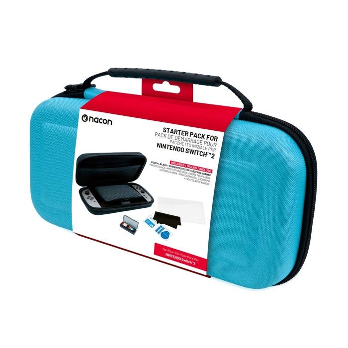 Nacon pack de 3 éléments Bleu  pour Switch 2  1 pochette rigide  1 protection décran  Boite de rangement pour jeux