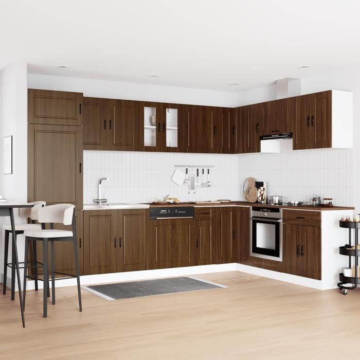 Moderne Meuble sous évier Buffet de cuisine Porto avec évier Chêne Brun 80x46x845 cm Bois dingénierie @FR(927963)